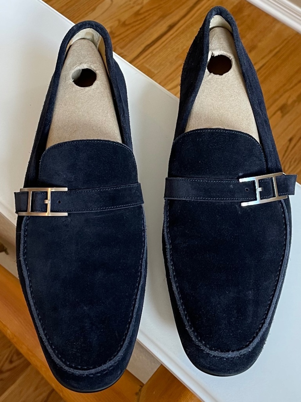 Hermès Monterey Midnight Navy Suede H Buckle Loafers 40.5 (7.5)